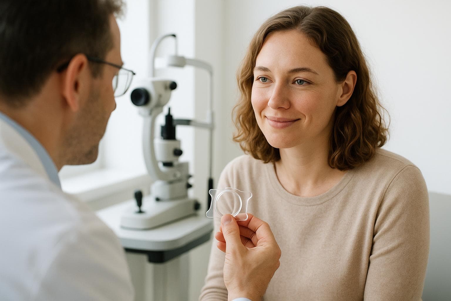 Dr. Kim Sun-young explaining how an implantable lens can be removed to a patient