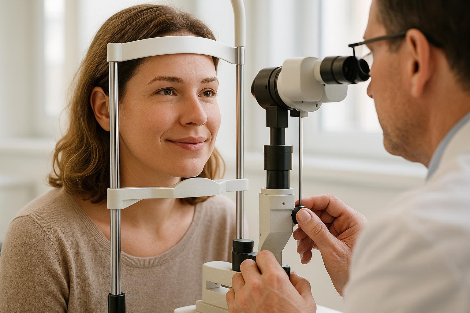 Dr. Kim Sun-young examining a patient's tear film at Healing Eye Clinic