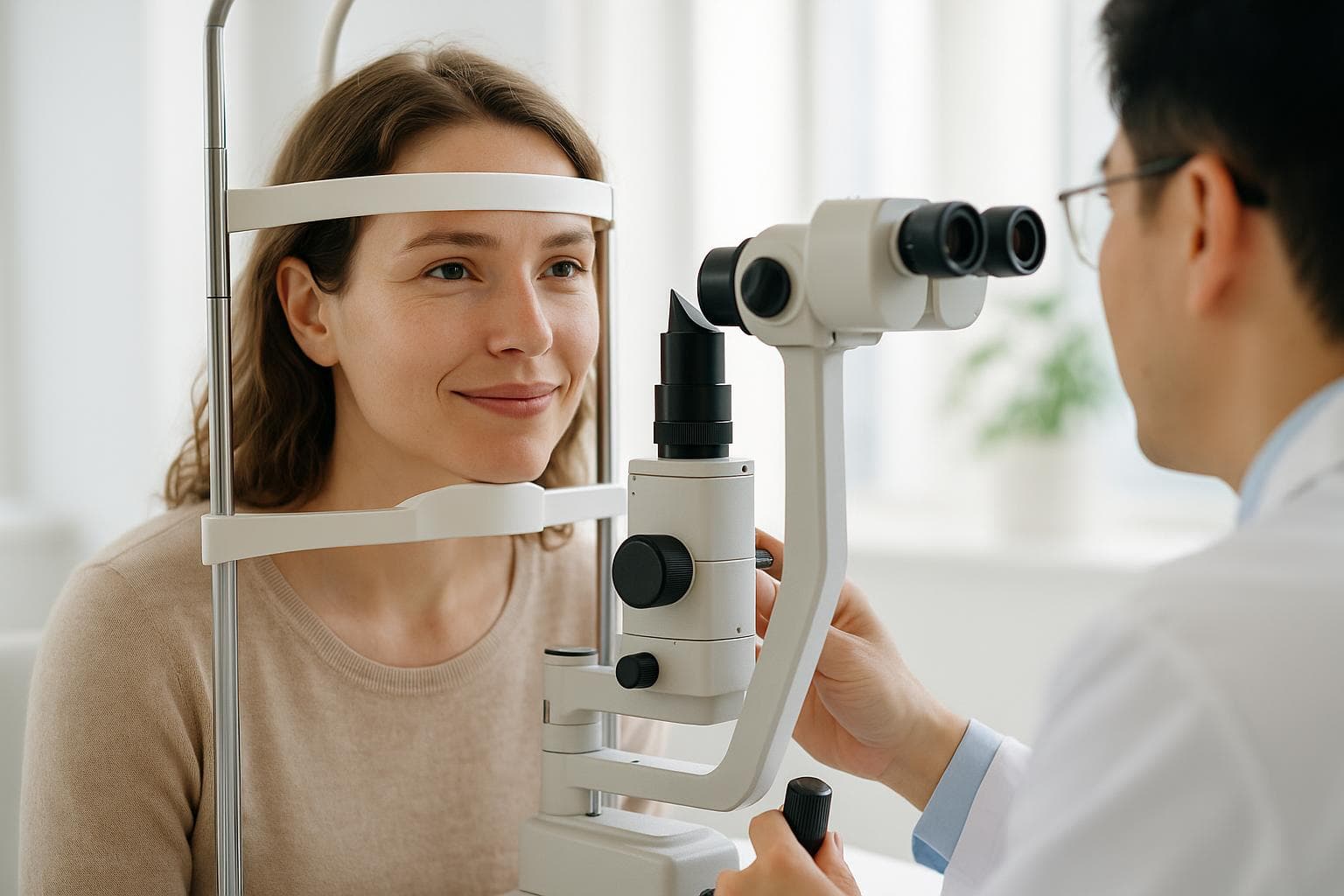 Dr. Kim Sun-young performing a 1:1 precision vision exam at Healing Eye Clinic