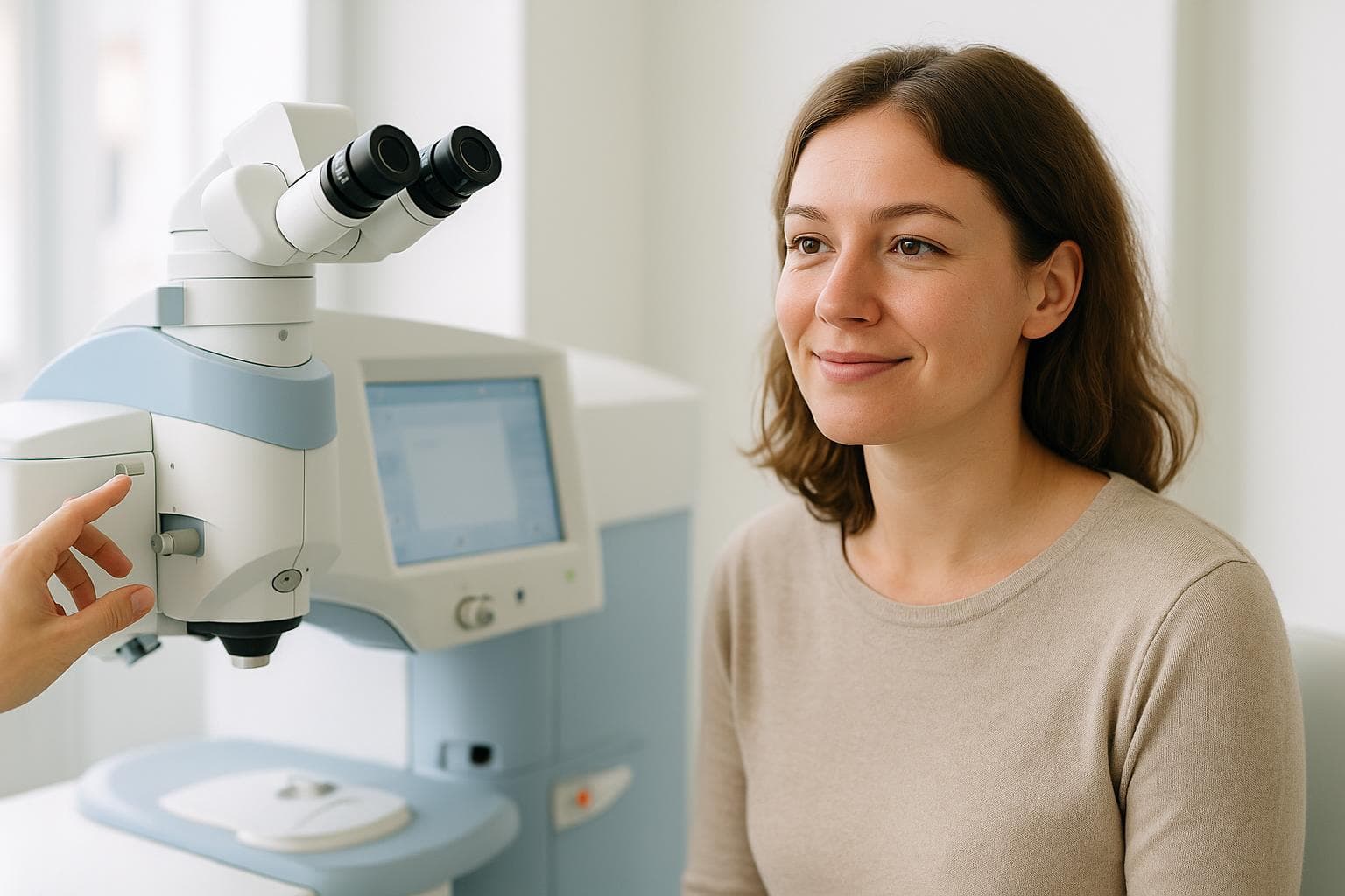 Healing Eye Clinic surgeon examining a patient's eyes after SMILE surgery