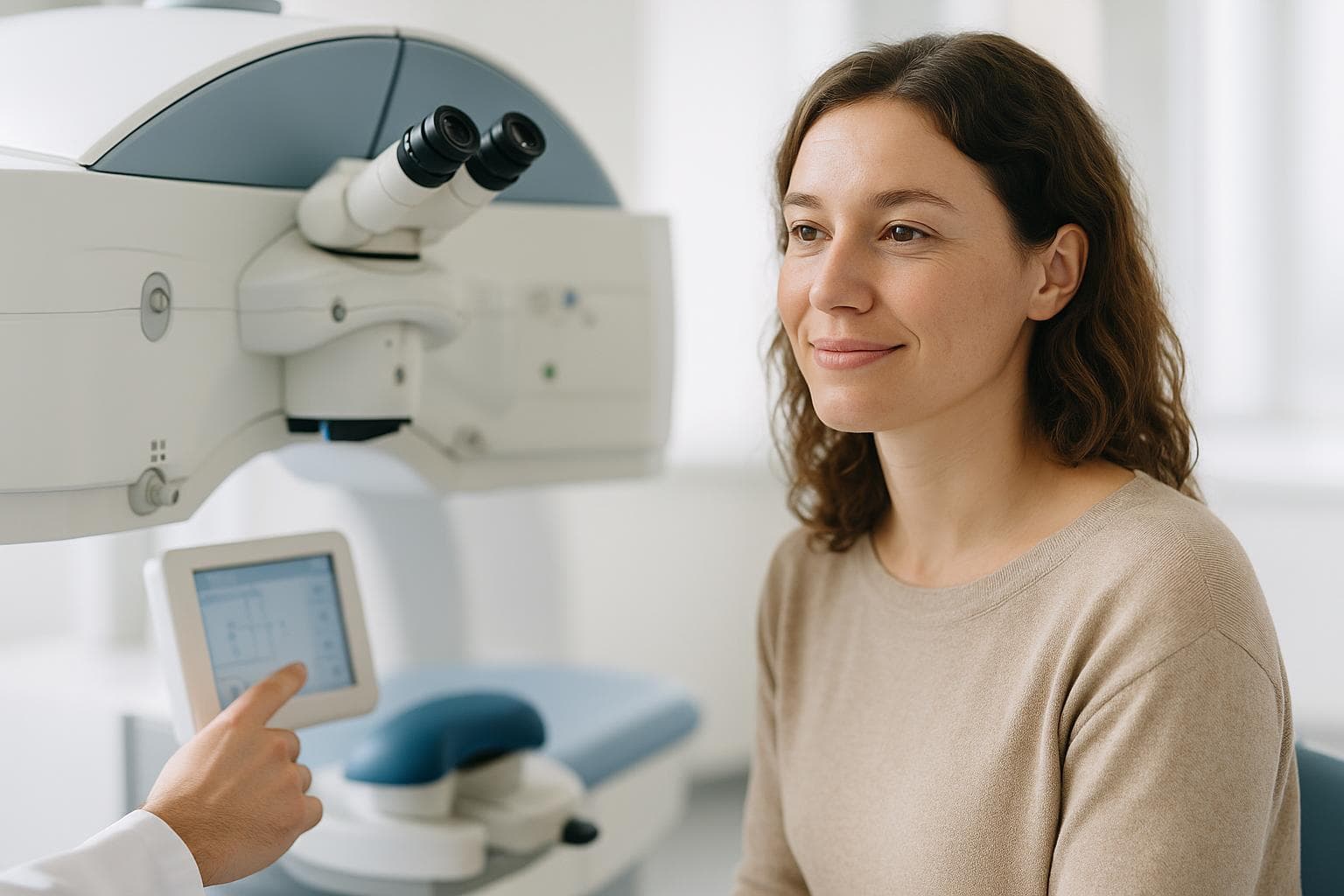 Dr. Kim Sun-young performing a 1:1 precision eye exam at Healing Eye Clinic