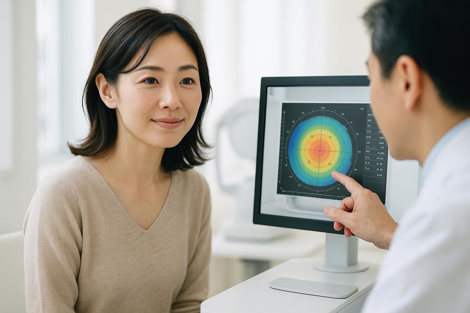 乱視矯正に対応するトーリックICLを説明するヒーリング眼科の診察スペース
