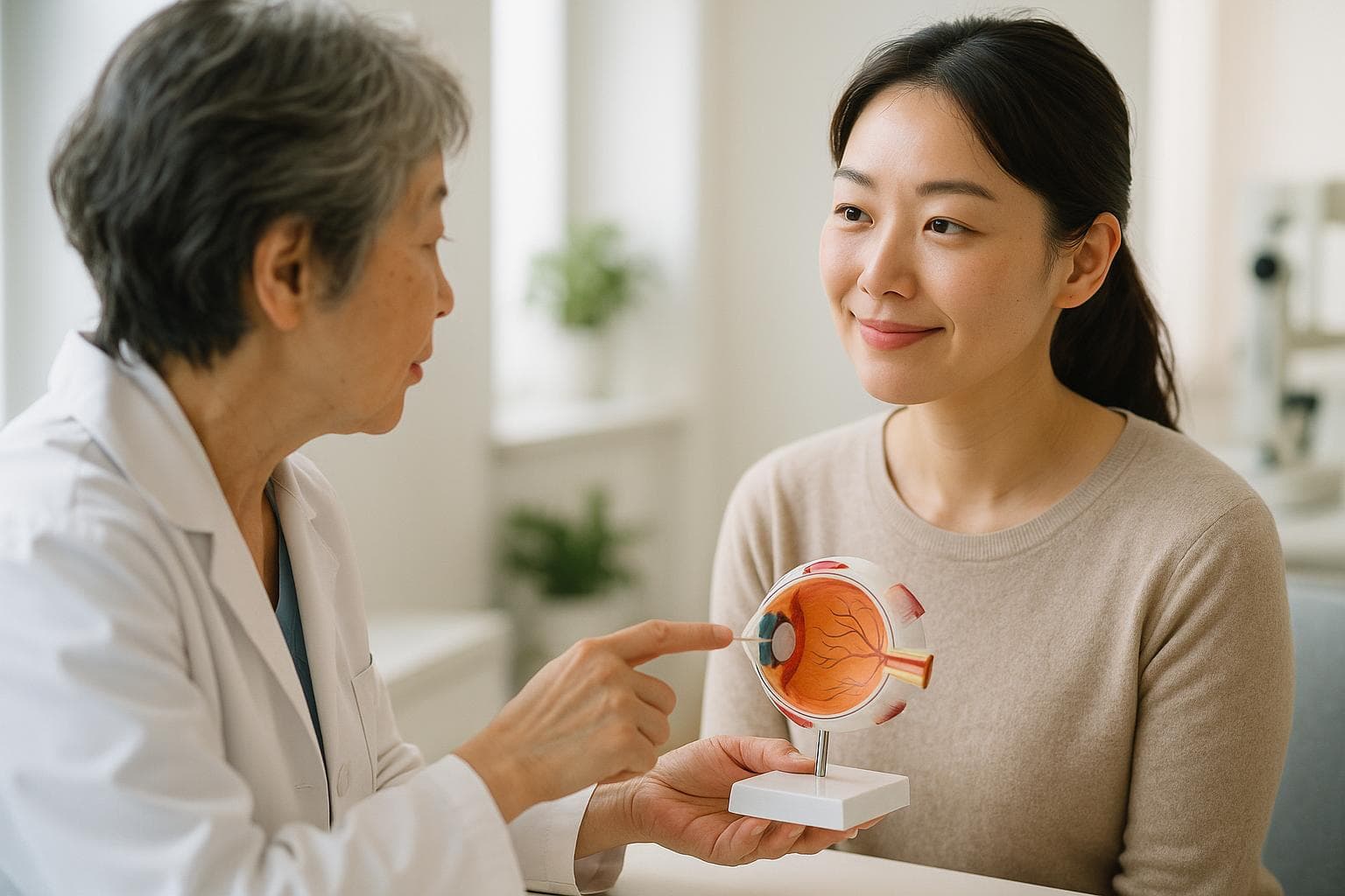 ヒーリング眼科で白内障の進行と手術時期を年齢にとらわれず診察する様子