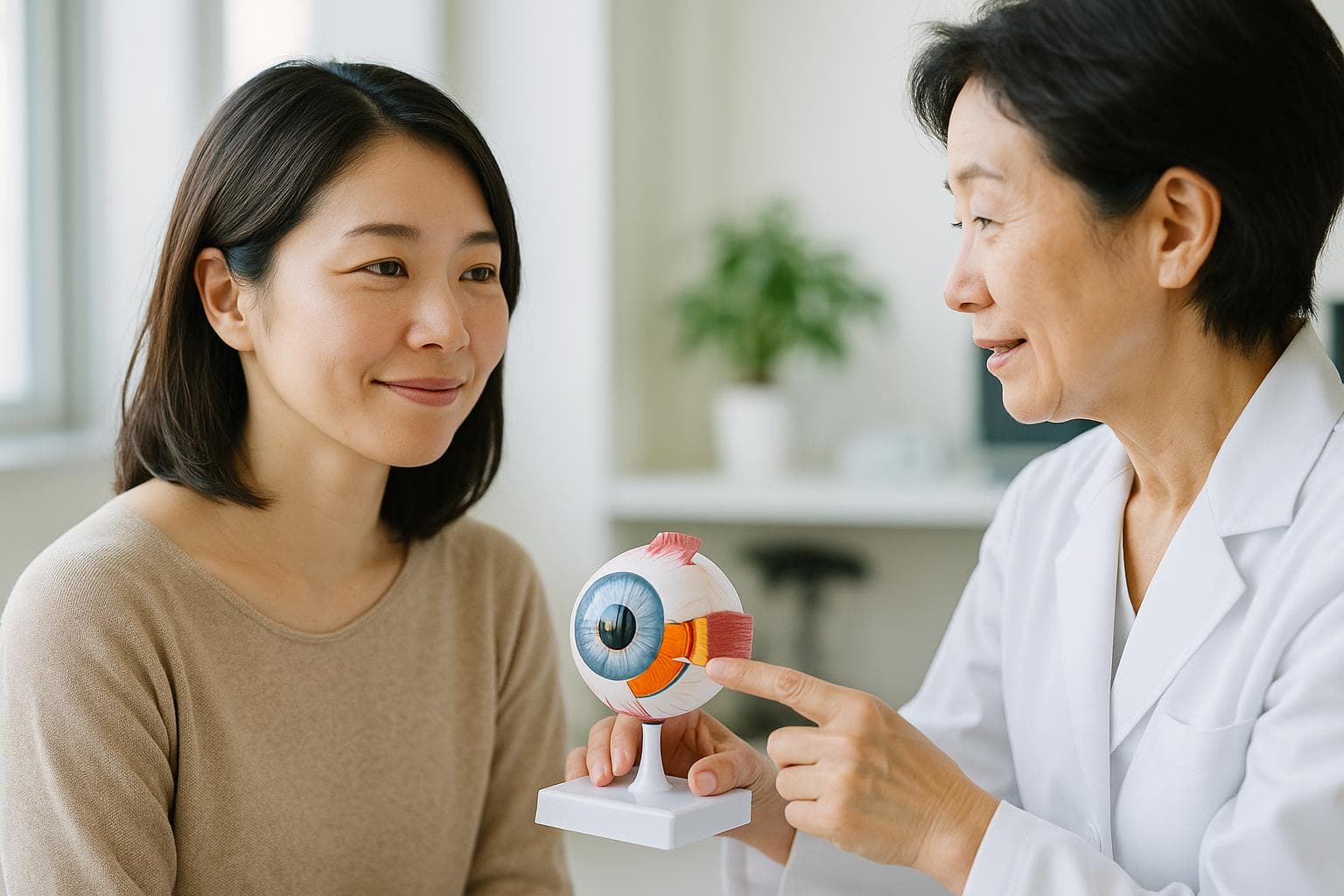 ヒーリング眼科で白内障の進行と眼内レンズ選びを精密に診察する様子