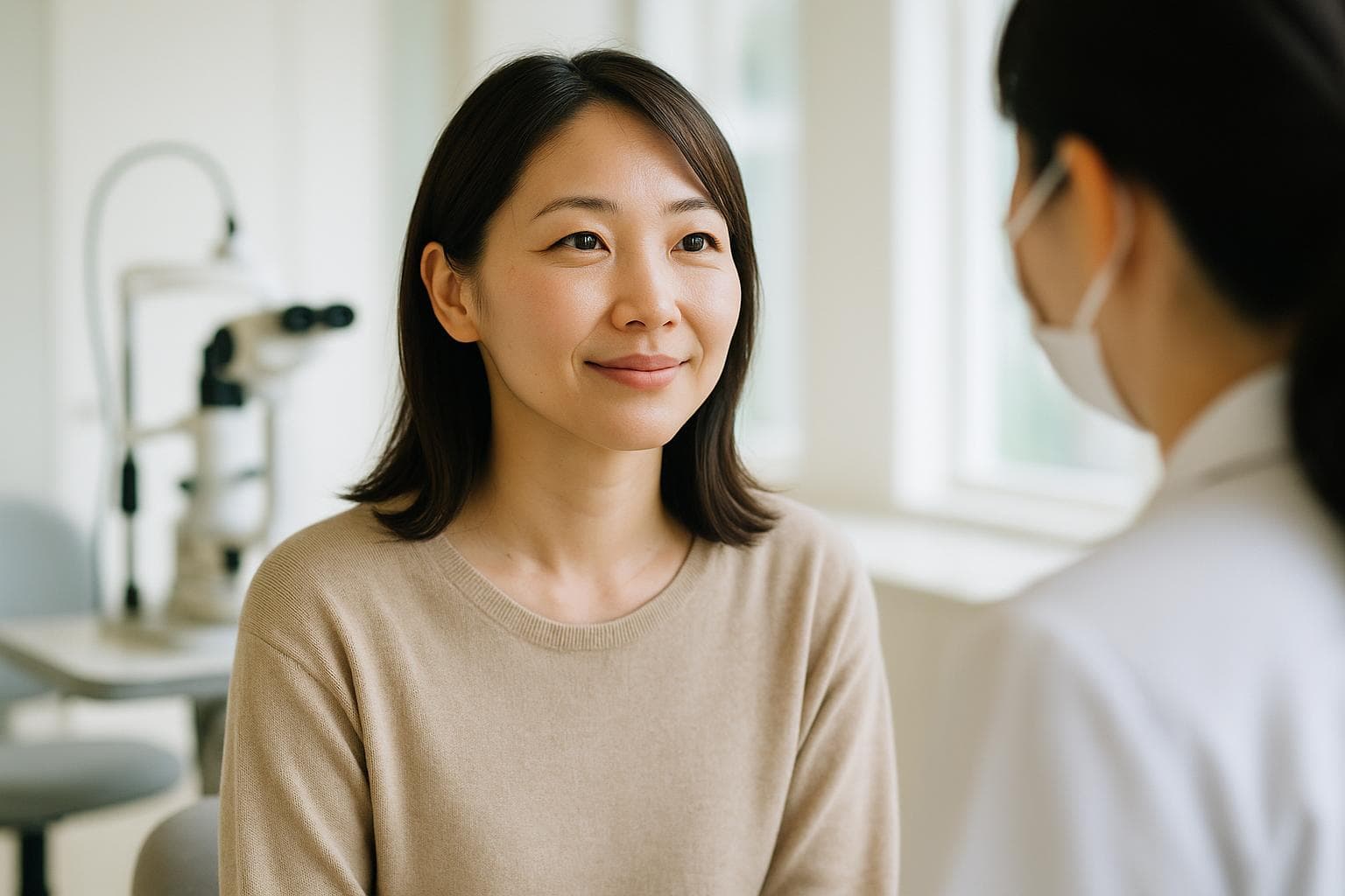ヒーリング眼科の受付。日本語通訳が常駐し、外国人患者を案内している