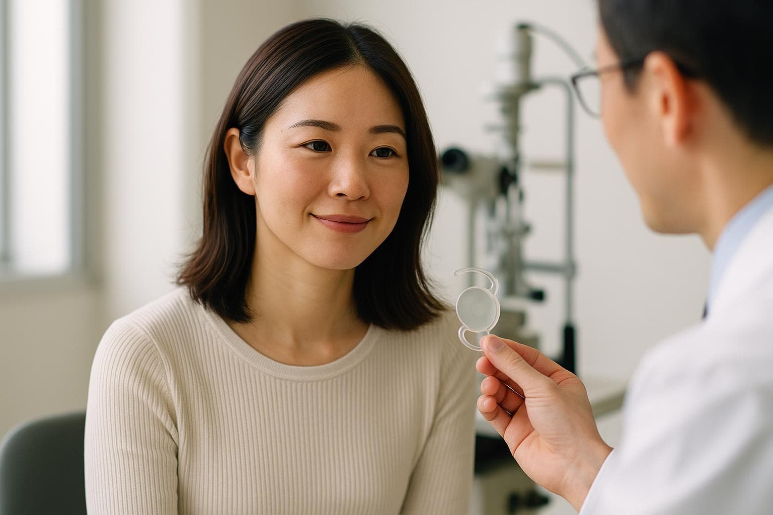 眼内レンズ（ICL）を眼内に挿入する視力矯正のイメージ