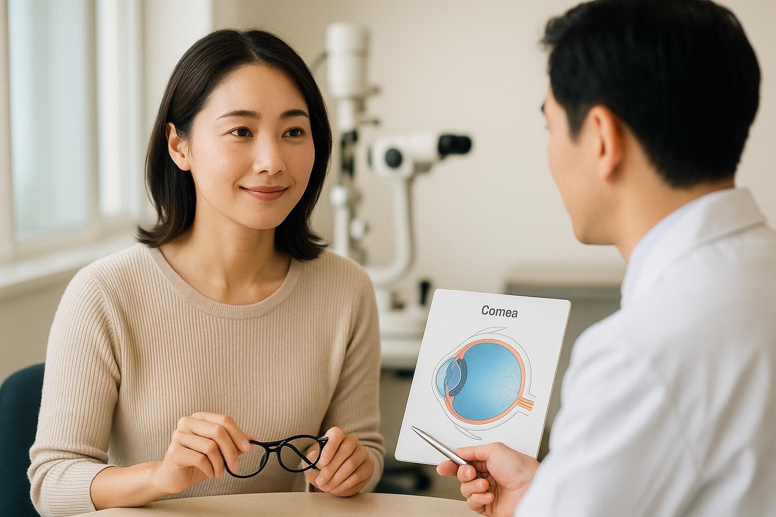 Healing 眼科キム・ソニョン院長が角膜厚を含む精密検査を行う様子