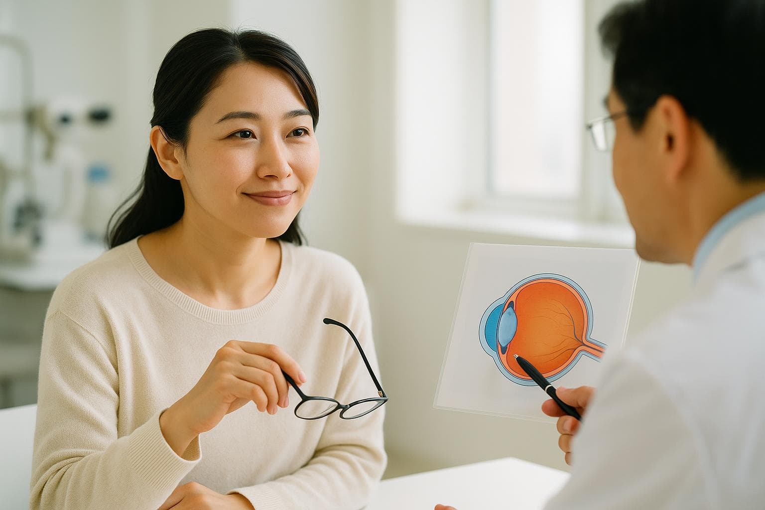 ヒーリング眼科でラセック後の角膜表面の再生を確認する検査の様子