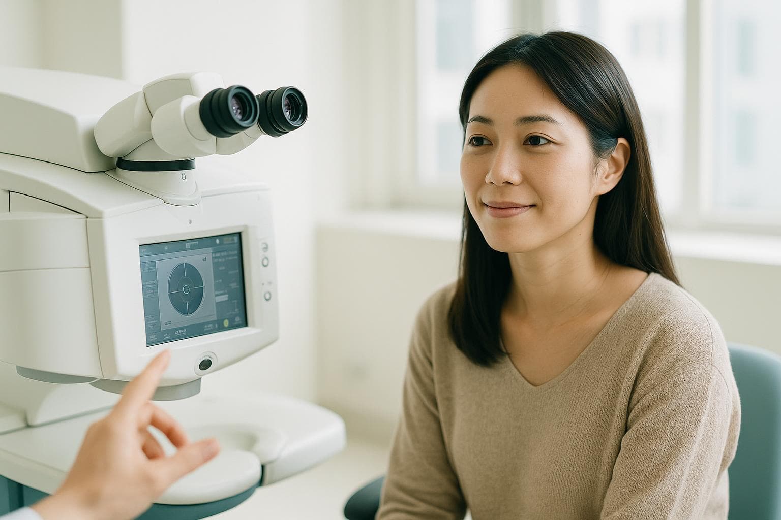Healing 眼科金善英院長為患者進行全飛秒 SMILE 術前角膜檢查