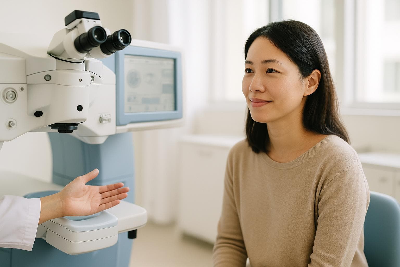Healing 眼科金善英院長為患者進行 SMILE 術前角膜精密檢查