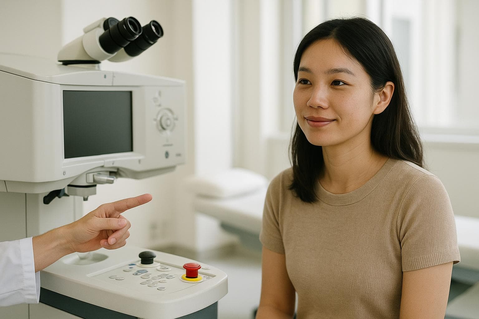 Healing 眼科金善英院長為患者進行角膜地形圖檢查,判斷適合 SMILE 還是 LASIK